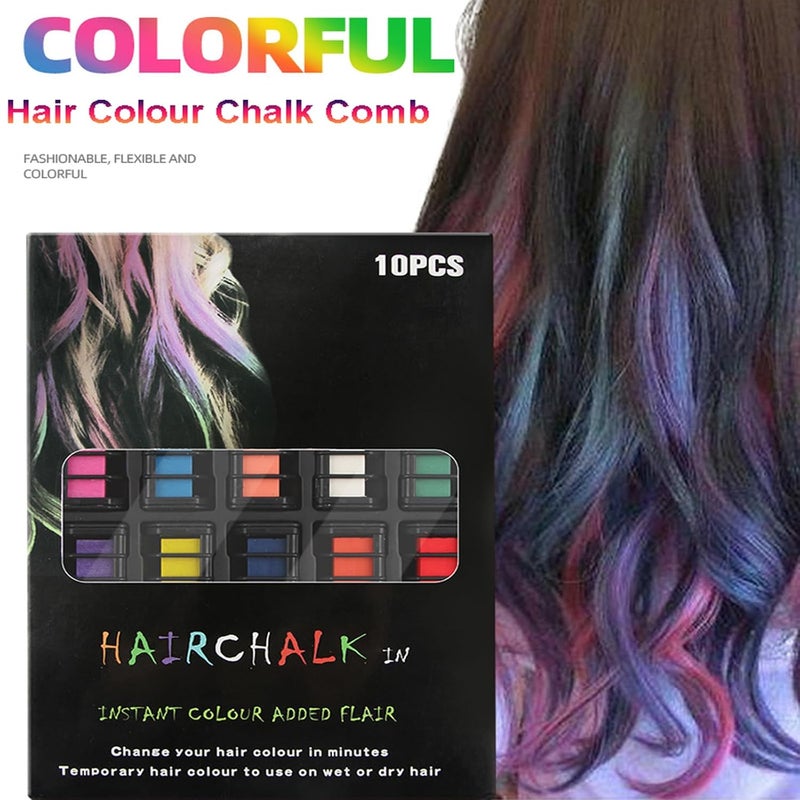 DENESTUP 10 Colors Colorful Hair Chalk Comb, Temporary Bright Hair Color Dye for Women, Washable Hair Chalk for Party Birthday DIY Makeup Cosplay Look - Image 2
